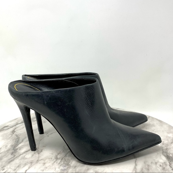 Enzo Angiolini Faxon Pointed Toe Leather Mules 7.5 Minimalist Edgy Classic Chic - Picture 2 of 12